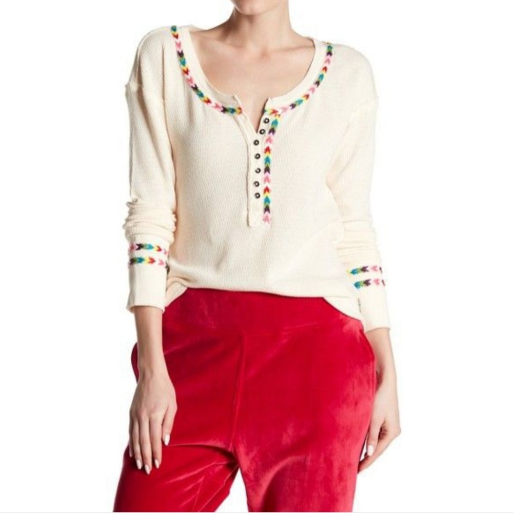 Free People rainbow thermal henley top medium